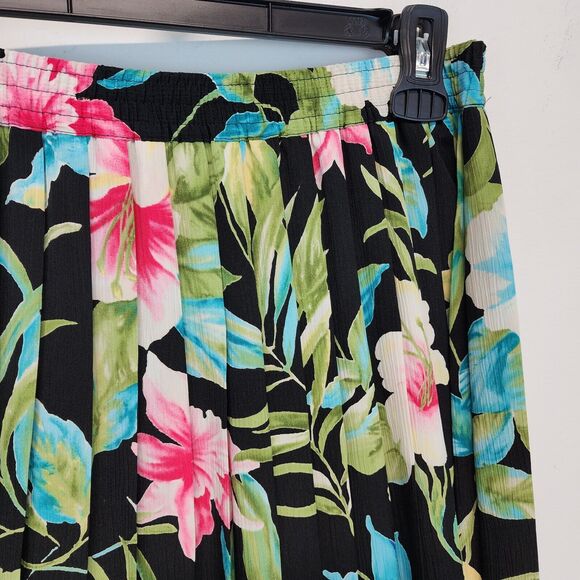 Vintage Alfred Dunner Floral Pleated Midi Skirt Size 12P Elastic Waist Tropical - Picture 7 of 11